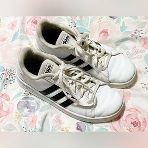 Adidas Grand Court White Black Stripes Kids Youth Sneaker Shoes EF0103 Size 5